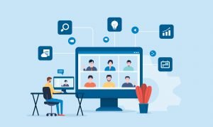 people connecting online with teleconference and video conference for meeting learning remote working and work from home concept. flat vector illustration design